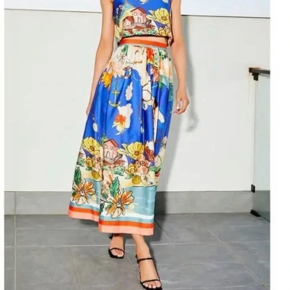 Antonio Melani Evie Woven Ocean Print High Rise A-Line Coordinating Skirt sz 6 - Picture 1 of 7